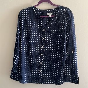 Navy Blue Patterned Button Down Croft & Barrow Petite XL Women’s Blouse